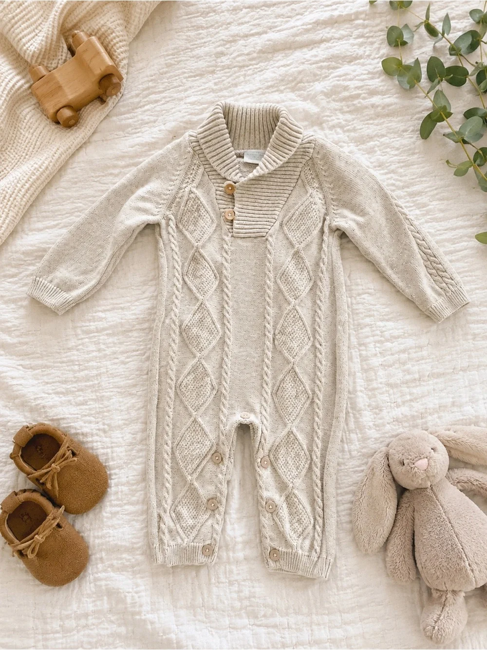 Edgehill Collection Cable Knit One-Piece Romper Baby Size 3 Months Cream